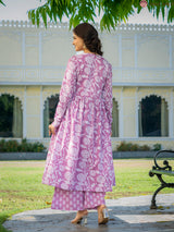 Zoya Pink Heritage Motif Cotton Anarkali Kurta Pant only