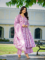 Zoya Pink Heritage Motif Cotton Suit Set with Cotton Dupatta