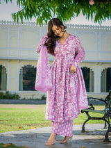 Zoya Pink Heritage Motif Cotton Suit Set with Cotton Dupatta