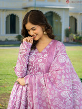 Zoya Pink Heritage Motif Cotton Suit Set with Cotton Dupatta