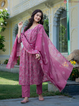Devanshi Rani Pink Classic Suit Set with Cotton Dupatta