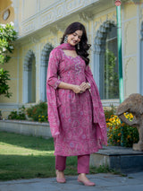 Devanshi Rani Pink Classic Suit Set with Cotton Dupatta