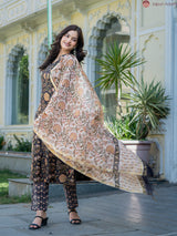 Nayra Black Heritage Floral Chanderi Suit Set With Chanderi Dupatta