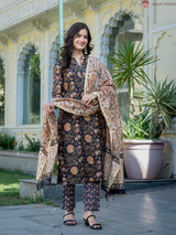 Nayra Black Heritage Floral Chanderi Suit Set With Chanderi Dupatta