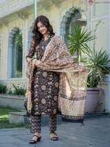 Nayra Black Heritage Floral Chanderi Suit Set With Chanderi Dupatta
