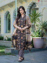 Nayra Black Heritage Floral Chanderi Suit Set With Chanderi Dupatta