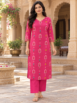Gulbahar Rani Pink Tulip Printed Straight Cotton Suit Set with Cotton Dupatta