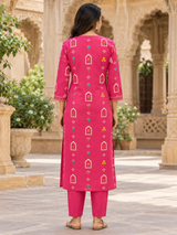 Gulbahar Rani Pink Tulip Printed Straight Cotton Suit Set with Cotton Dupatta