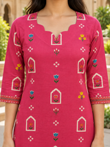 Gulbahar Rani Pink Tulip Printed Straight Cotton Suit Set with Cotton Dupatta