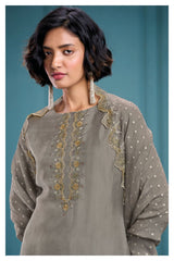 Riyaaz Maroon Silk Suit Set with Jacquard Crush Dupatta