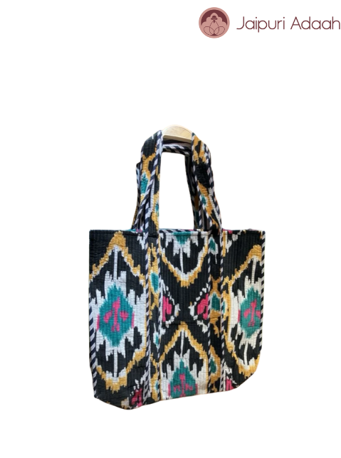 Kala ikkat black large quilted tote bag