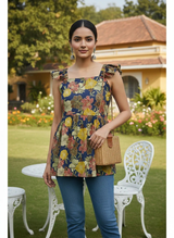 Royal Blue Floral Fit & Flare Kurti Short Kurti