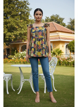 Royal Blue Floral Fit & Flare Kurti Short Kurti