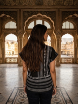Indo-Western Black Tribal Pattern Short Kurti
