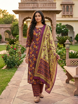 Kritasya Noor-e-Gul Maroon Cotton Suit Set With Cotton Dupatta