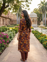 Kritasya Noor-e-Gul Maroon Cotton Suit Set With Cotton Dupatta