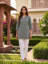 Noorika Indigo Stripe Cotton Short Kurti