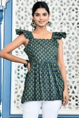 Suzy green floral cotton short Kurti