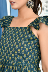 Suzy green floral cotton short Kurti