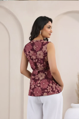 • Ruhani Wine Bloom Wrap-Style Short Kurti