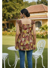 Autumn Rust Maroon Flared Printed Short Kurti