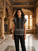 Indo-Western Black Tribal Pattern Short Kurti