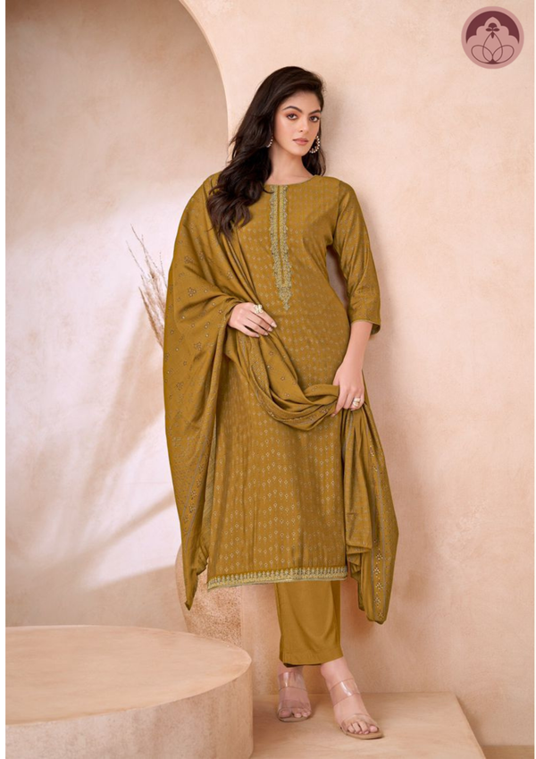 Nooran Orange Silk Suit Set With Dupatta