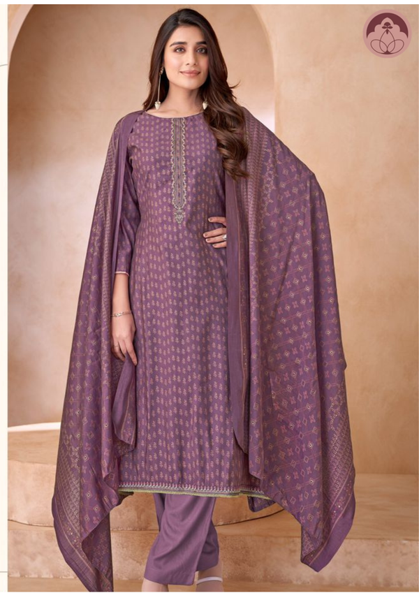 Nooran purple Silk suit set with dupatta