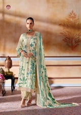 Rumani Light Green Pashmina Suit Set With Appliqué Work With Chinnon Dupatta