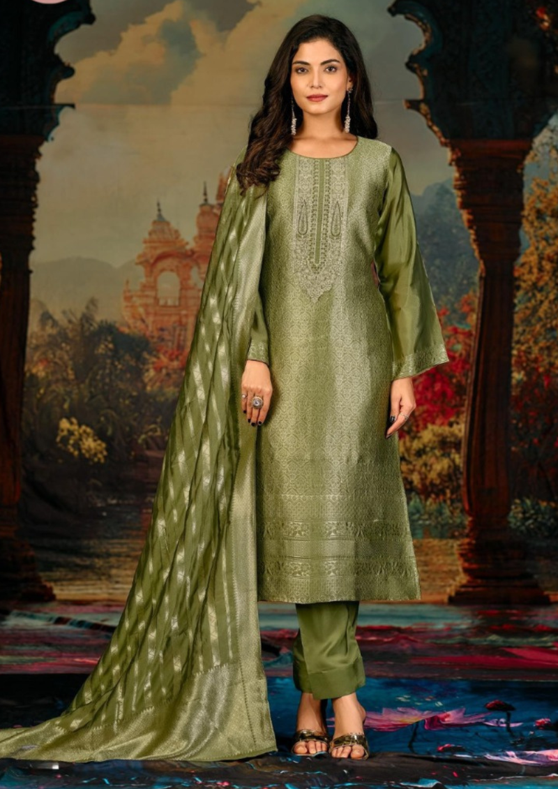 Noorani green banarsi suit set with dupatta
