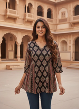Royal Black Riwaayat Ethnic Buta Print Grace Short Kurti