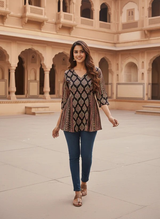 Royal Black Riwaayat Ethnic Buta Print Grace Short Kurti