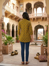 Sunehri Noor Mustard Ethnic Printed Short Kurti