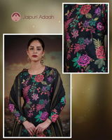 Sahara purple russian silk suit set with lace with zari dupatta