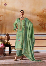 Rumani Light Green Pashmina Suit Set With Appliqué Work With Chinnon Dupatta