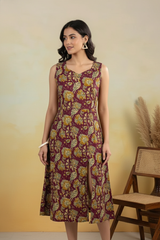 • Zehra Maroon Floral Sleeveless A-Line Kurti
