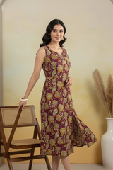 • Zehra Maroon Floral Sleeveless A-Line Kurti