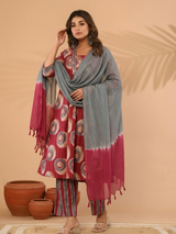 Aafreen Maroon Symphony Cotton Suit Set with Kota Doria Dupatta