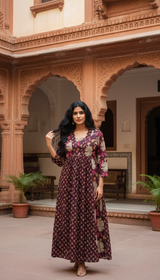 Mehroon Noor Aangan Traditional Floral Grace Long Kurti
