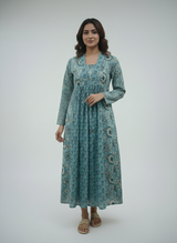 “Zehra Teal Garden – Elegant Empire Kurti ”