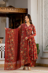 Saanvi Maroon Floral Print Suit Set