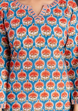 Gulaab Blue Handblock Printed Cotton Short Kurta