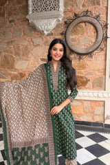 Zareen Mehfil Emerald Printed Cotton Suit Set with Cotton Dupatta