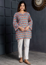 Gulaab Blue Handblock Printed Cotton Short Kurta