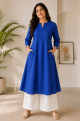 Aurelia Royal Blue Cotton Kurta And Pant Set