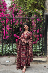 Rohini Red Printed Cotton Suit Set With Mul Cotton Dupatta