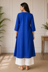 Aurelia Royal Blue Cotton Kurta And Pant Set