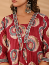 Aafreen Maroon Symphony Cotton Suit Set with Kota Doria Dupatta