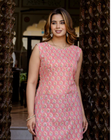 Peach Petal Handblock Printed Sleveless Stylish Cotton Short Kurta