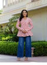 Rosso Peach Handblock Printed Short Kurta